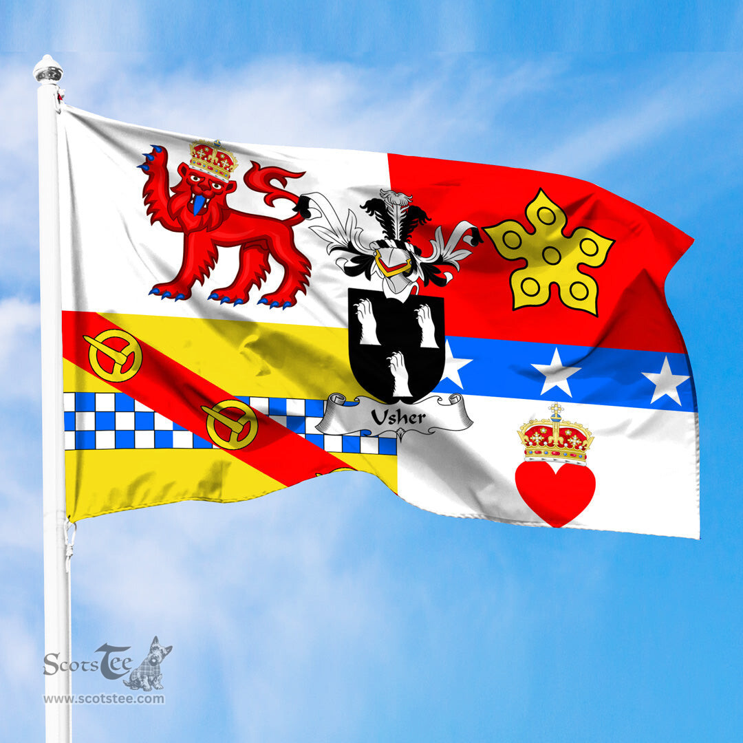 ScotsTee Shop Scottish Usher Coat of Arms in Flag of Angus Scotland