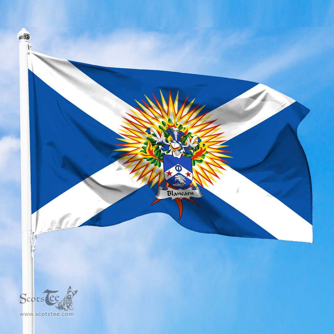 ScotsTee Shop Scottish Blanearn Coat of Arms in Flag of the Church of Scotland Flag