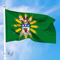 ScotsTee Shop Scottish Douglas Coat of Arms in Flag of Tiree Scotland Green and Gold Land of Barley Flag