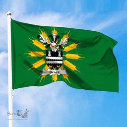 ScotsTee Shop Scottish Bragge or Bragg Coat of Arms in Flag of Tiree Scotland Green and Gold Land of Barley Flag