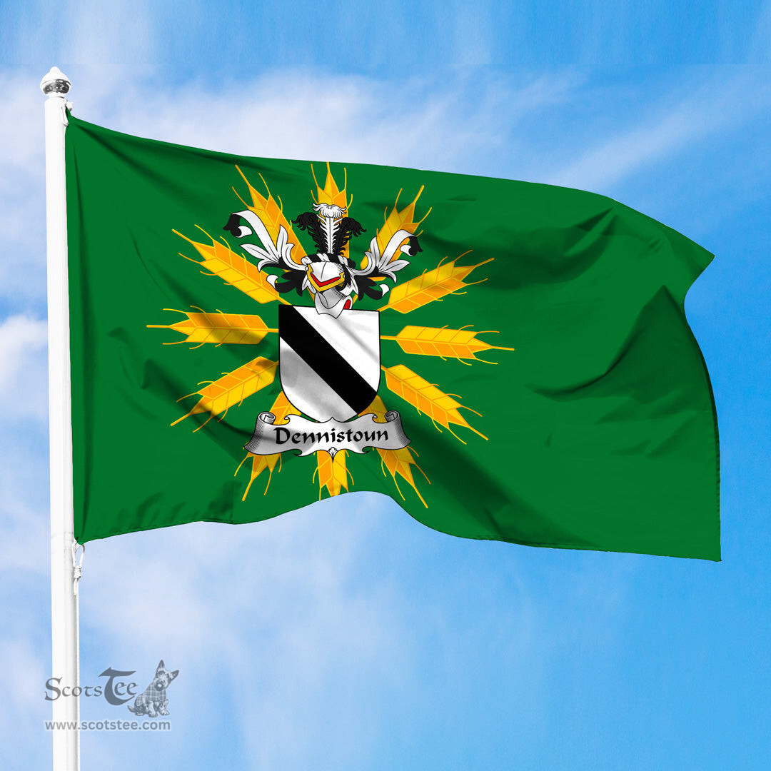 ScotsTee Shop Scottish Dennistoun Coat of Arms in Flag of Tiree Scotland Green and Gold Land of Barley Flag