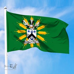 ScotsTee Shop Scottish Cushney Coat of Arms in Flag of Tiree Scotland Green and Gold Land of Barley Flag