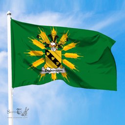 ScotsTee Shop Scottish Dishington Coat of Arms in Flag of Tiree Scotland Green and Gold Land of Barley Flag