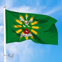 ScotsTee Shop Scottish Craw or Crow Coat of Arms in Flag of Tiree Scotland Green and Gold Land of Barley Flag