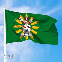 ScotsTee Shop Scottish Cairnie Coat of Arms in Flag of Tiree Scotland Green and Gold Land of Barley Flag
