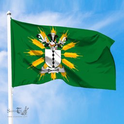 ScotsTee Shop Scottish Daniell Coat of Arms in Flag of Tiree Scotland Green and Gold Land of Barley Flag