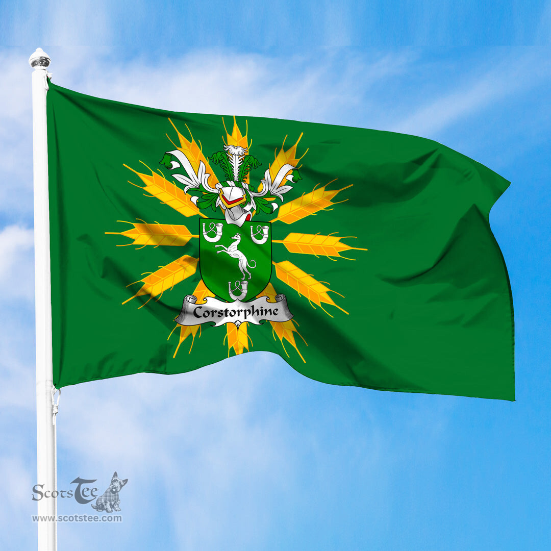 ScotsTee Shop Scottish Corstorphine Coat of Arms in Flag of Tiree Scotland Green and Gold Land of Barley Flag
