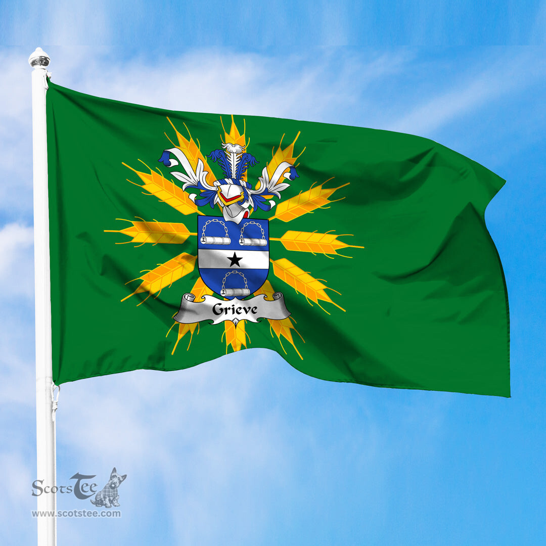 ScotsTee Shop Scottish Grieve Coat of Arms in Flag of Tiree Scotland Green and Gold Land of Barley Flag