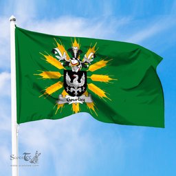 ScotsTee Shop Scottish Gourlay Coat of Arms in Flag of Tiree Scotland Green and Gold Land of Barley Flag