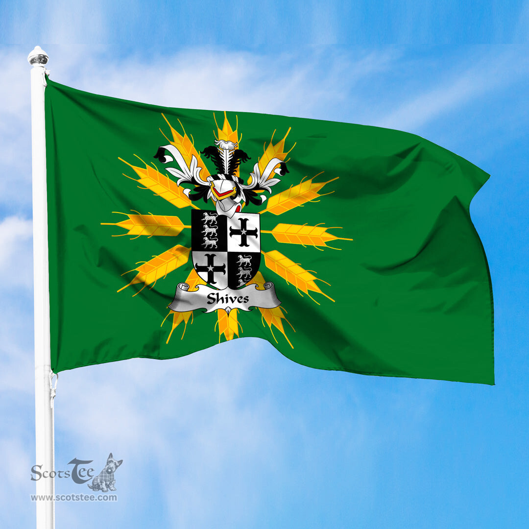 ScotsTee Shop Scottish Shives Coat of Arms in Flag of Tiree Scotland Green and Gold Land of Barley Flag