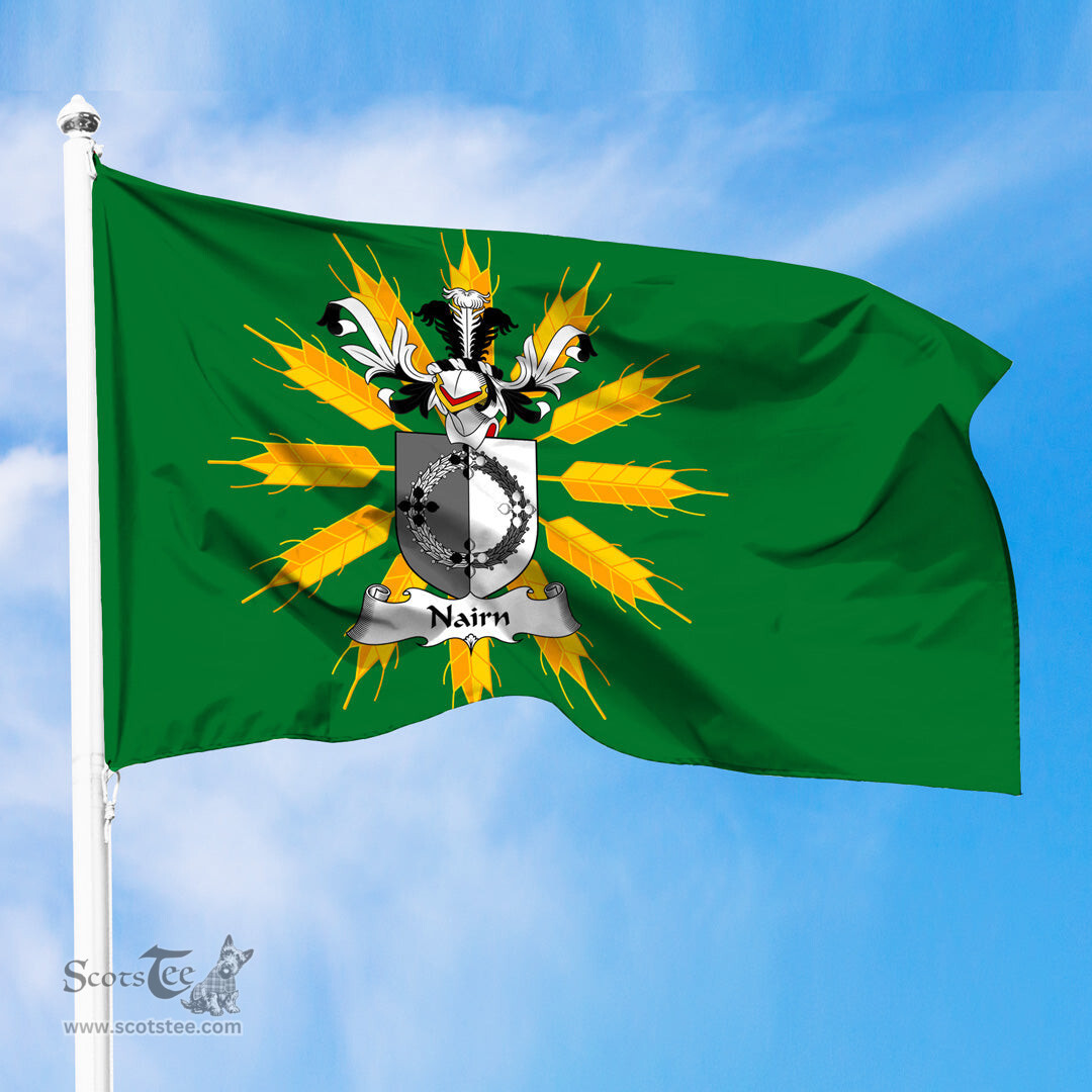 ScotsTee Shop Scottish Nairn Coat of Arms in Flag of Tiree Scotland Green and Gold Land of Barley Flag