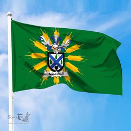 ScotsTee Shop Scottish Marshall Coat of Arms in Flag of Tiree Scotland Green and Gold Land of Barley Flag