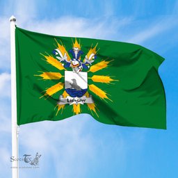 ScotsTee Shop Scottish Lithgow Coat of Arms in Flag of Tiree Scotland Green and Gold Land of Barley Flag