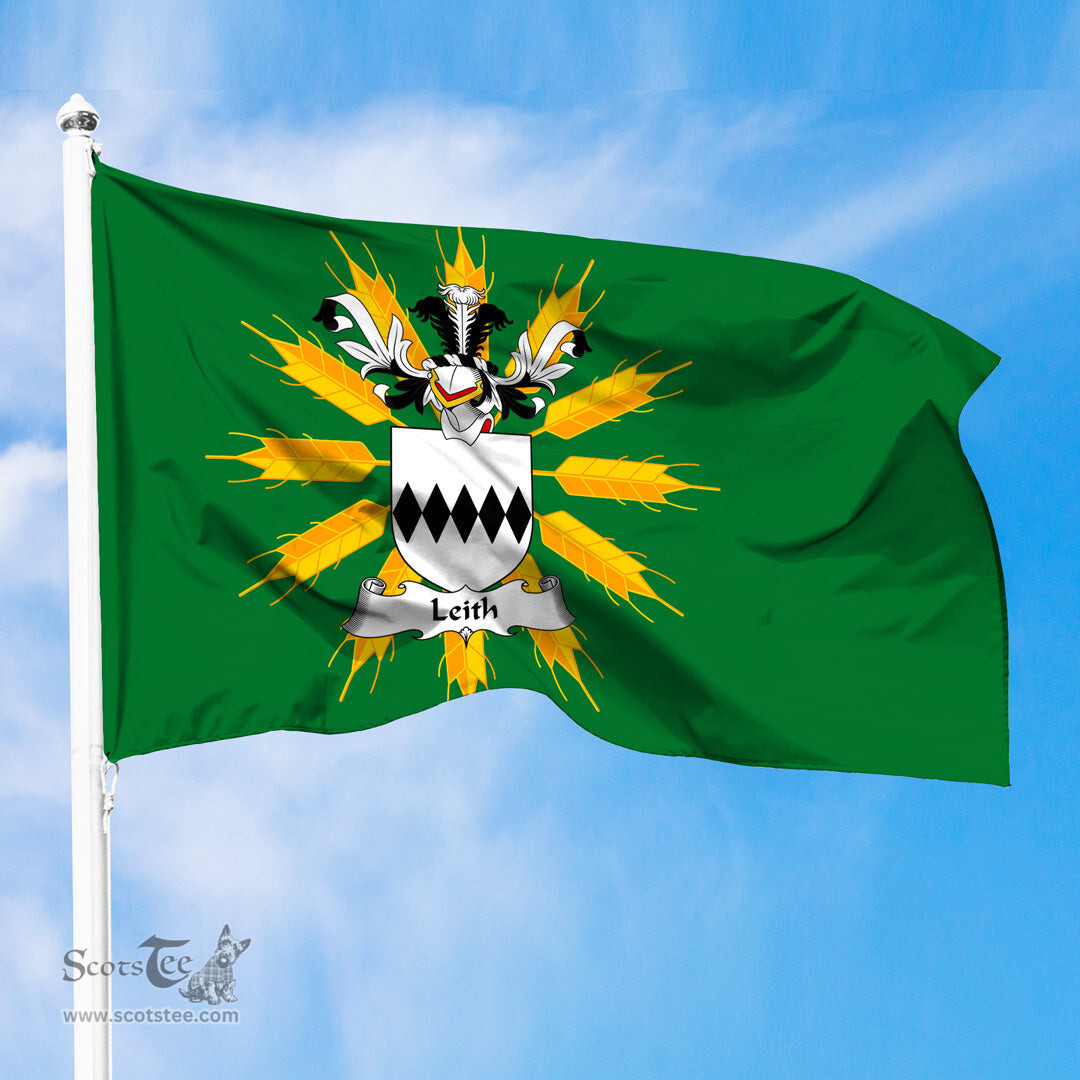 ScotsTee Shop Scottish Leith Coat of Arms in Flag of Tiree Scotland Green and Gold Land of Barley Flag
