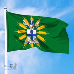 ScotsTee Shop Scottish St. Clair Coat of Arms in Flag of Tiree Scotland Green and Gold Land of Barley Flag