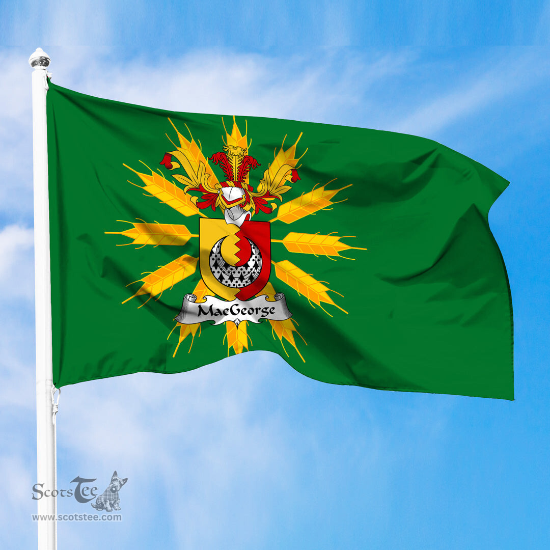 ScotsTee Shop Scottish MacGeorge Coat of Arms in Flag of Tiree Scotland Green and Gold Land of Barley Flag