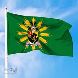 ScotsTee Shop Scottish MacWhirter Coat of Arms in Flag of Tiree Scotland Green and Gold Land of Barley Flag
