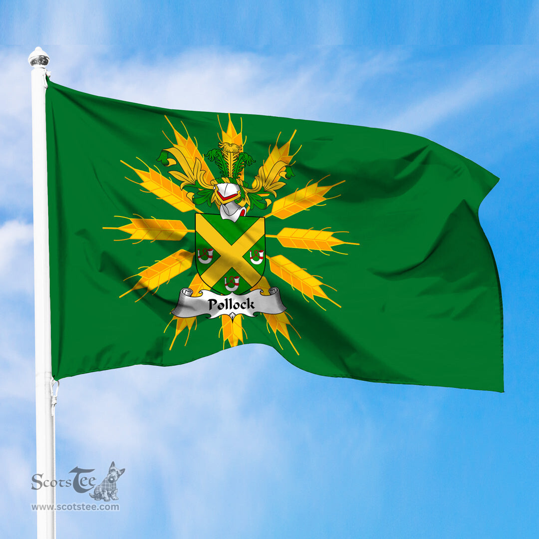 ScotsTee Shop Scottish Pollock Coat of Arms in Flag of Tiree Scotland Green and Gold Land of Barley Flag