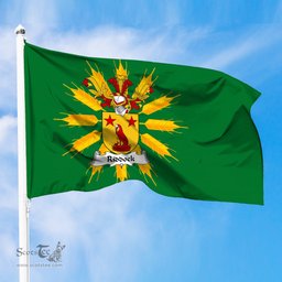 ScotsTee Shop Scottish Riddock Coat of Arms in Flag of Tiree Scotland Green and Gold Land of Barley Flag