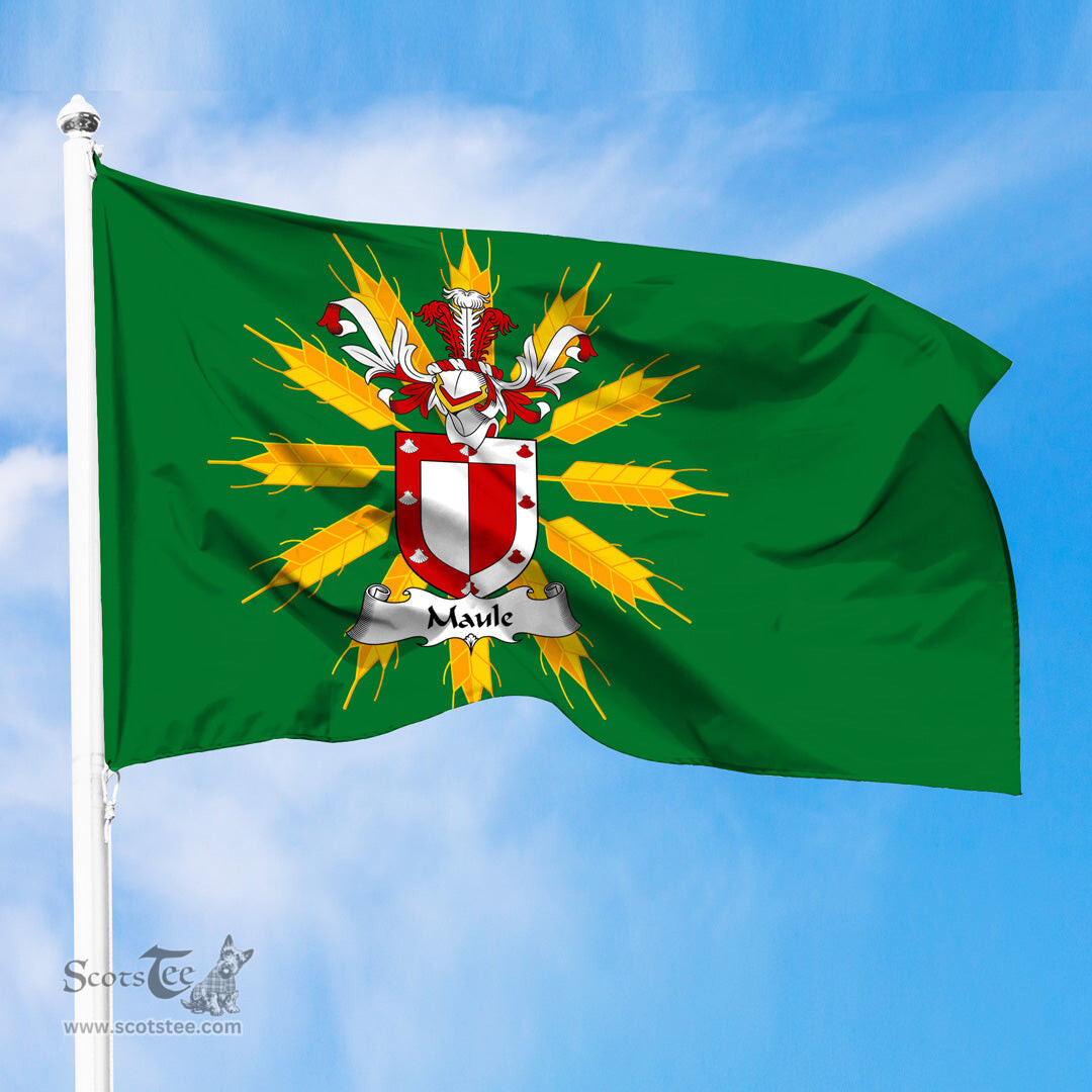 ScotsTee Shop Scottish Maule Coat of Arms in Flag of Tiree Scotland Green and Gold Land of Barley Flag