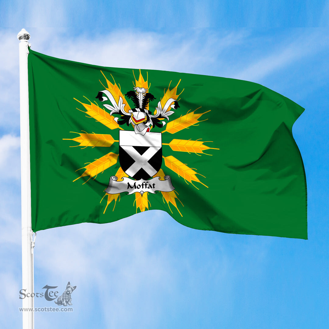ScotsTee Shop Scottish Moffat Coat of Arms in Flag of Tiree Scotland Green and Gold Land of Barley Flag