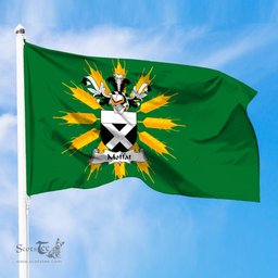 ScotsTee Shop Scottish Moffat Coat of Arms in Flag of Tiree Scotland Green and Gold Land of Barley Flag