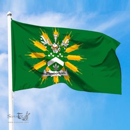ScotsTee Shop Scottish Penderleith Coat of Arms in Flag of Tiree Scotland Green and Gold Land of Barley Flag