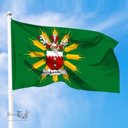ScotsTee Shop Scottish Liston Coat of Arms in Flag of Tiree Scotland Green and Gold Land of Barley Flag