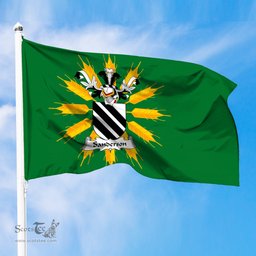 ScotsTee Shop Scottish Sanderson Coat of Arms in Flag of Tiree Scotland Green and Gold Land of Barley Flag