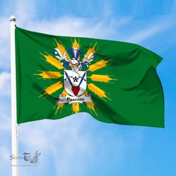 ScotsTee Shop Scottish Pearson Coat of Arms in Flag of Tiree Scotland Green and Gold Land of Barley Flag