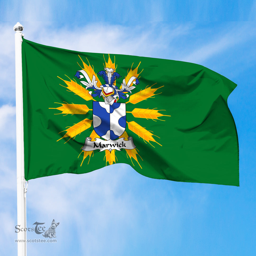 ScotsTee Shop Scottish Marwick Coat of Arms in Flag of Tiree Scotland Green and Gold Land of Barley Flag