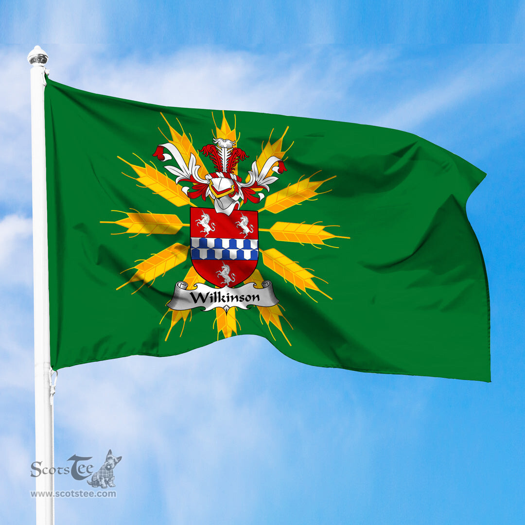 ScotsTee Shop Scottish Wilkinson Coat of Arms in Flag of Tiree Scotland Green and Gold Land of Barley Flag