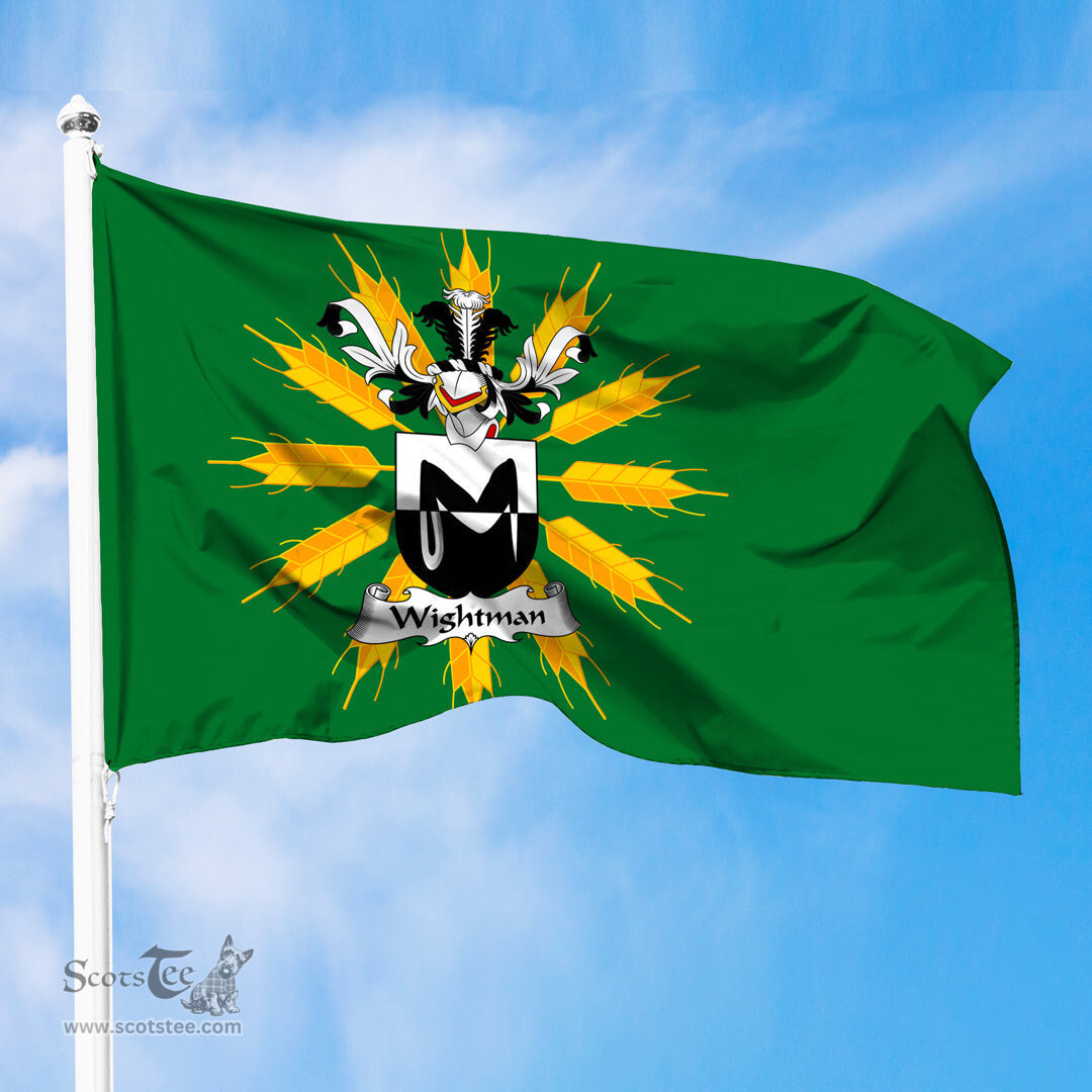 ScotsTee Shop Scottish Wightman Coat of Arms in Flag of Tiree Scotland Green and Gold Land of Barley Flag