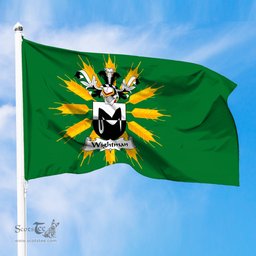 ScotsTee Shop Scottish Wightman Coat of Arms in Flag of Tiree Scotland Green and Gold Land of Barley Flag