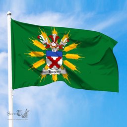 ScotsTee Shop Scottish Tweedie Coat of Arms in Flag of Tiree Scotland Green and Gold Land of Barley Flag