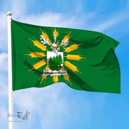 ScotsTee Shop Scottish Walkinshaw Coat of Arms in Flag of Tiree Scotland Green and Gold Land of Barley Flag