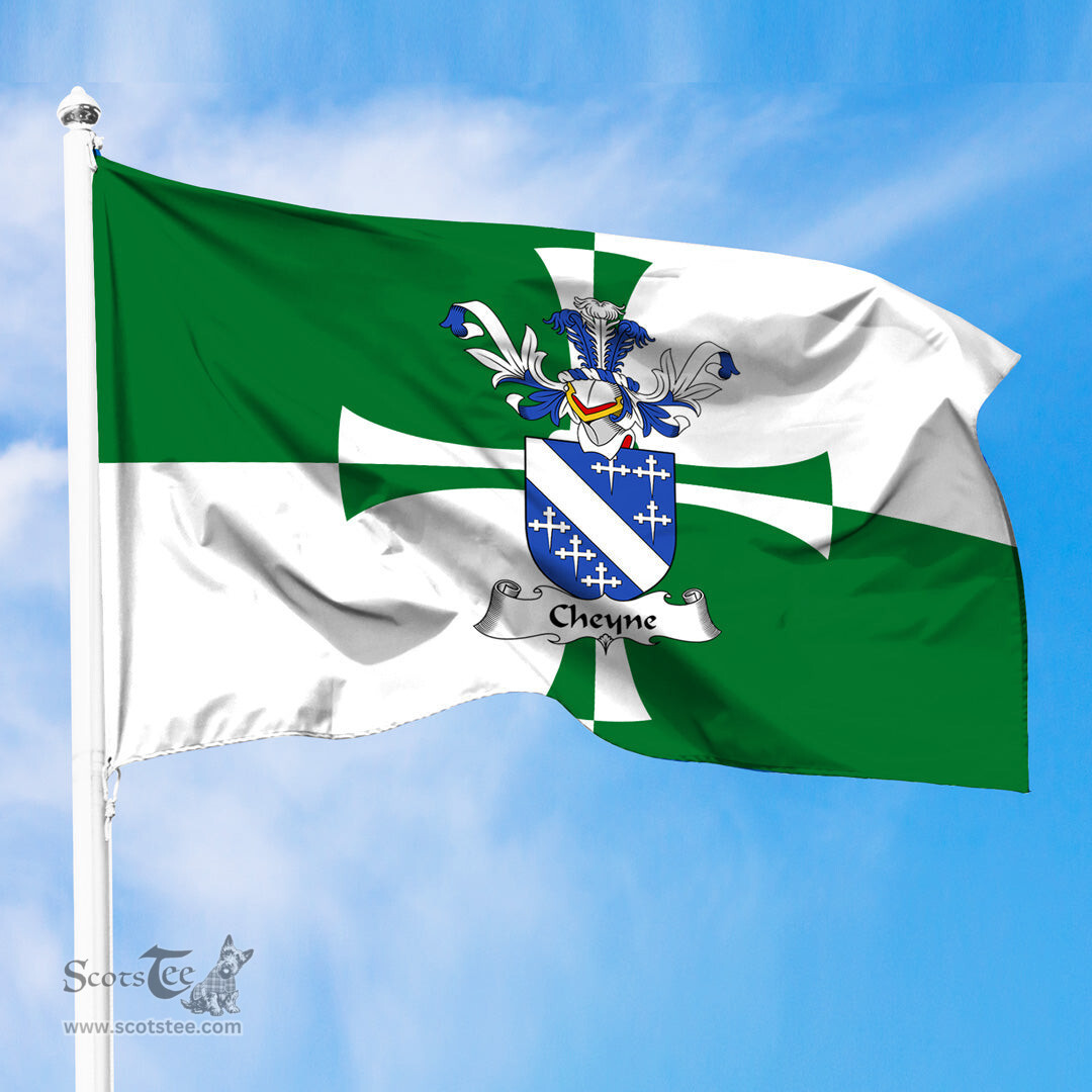 ScotsTee Shop Scottish Cheyne Coat of Arms in Flag of Kirkcudbrightshire Scotland Stewartry of Kirkcudbright Flag