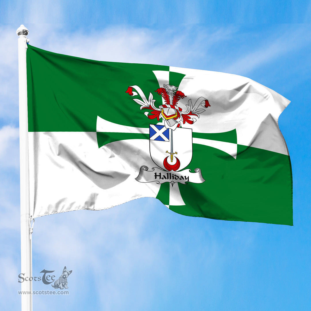 ScotsTee Shop Scottish Halliday Coat of Arms in Flag of Kirkcudbrightshire Scotland Stewartry of Kirkcudbright Flag
