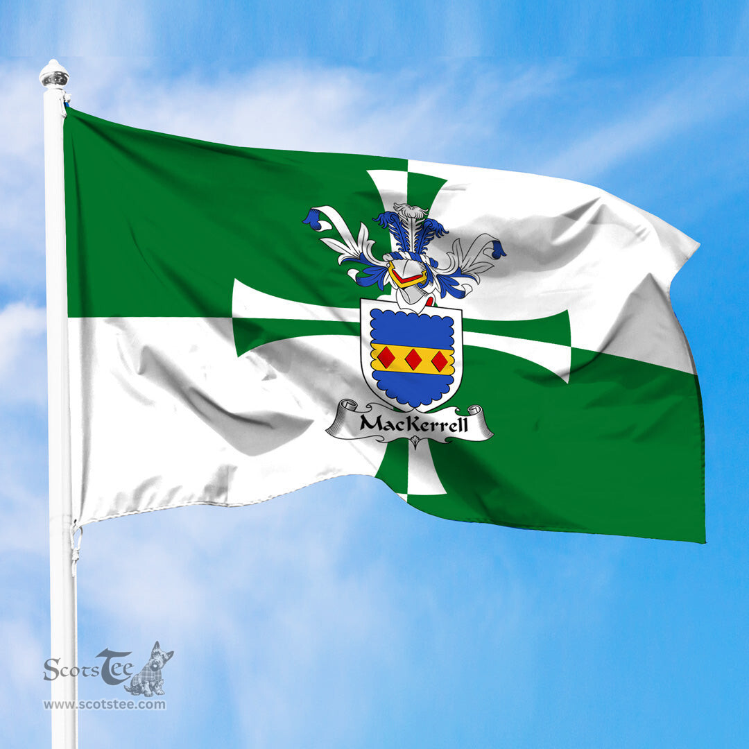 ScotsTee Shop Scottish MacKerrell Coat of Arms in Flag of Kirkcudbrightshire Scotland Stewartry of Kirkcudbright Flag