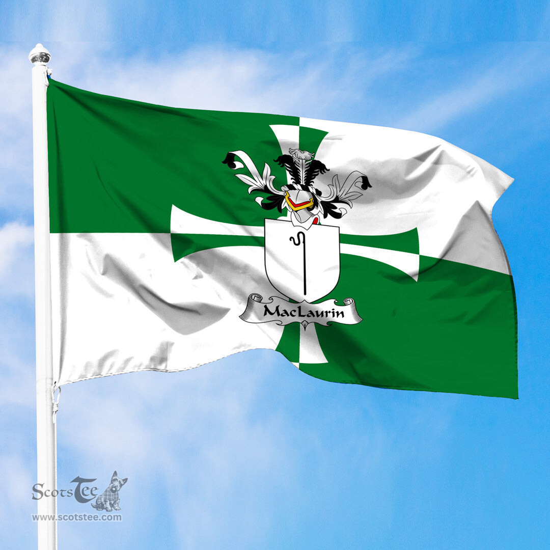 ScotsTee Shop Scottish MacLaurin or McLaurin Coat of Arms in Flag of Kirkcudbrightshire Scotland Stewartry of Kirkcudbright Flag