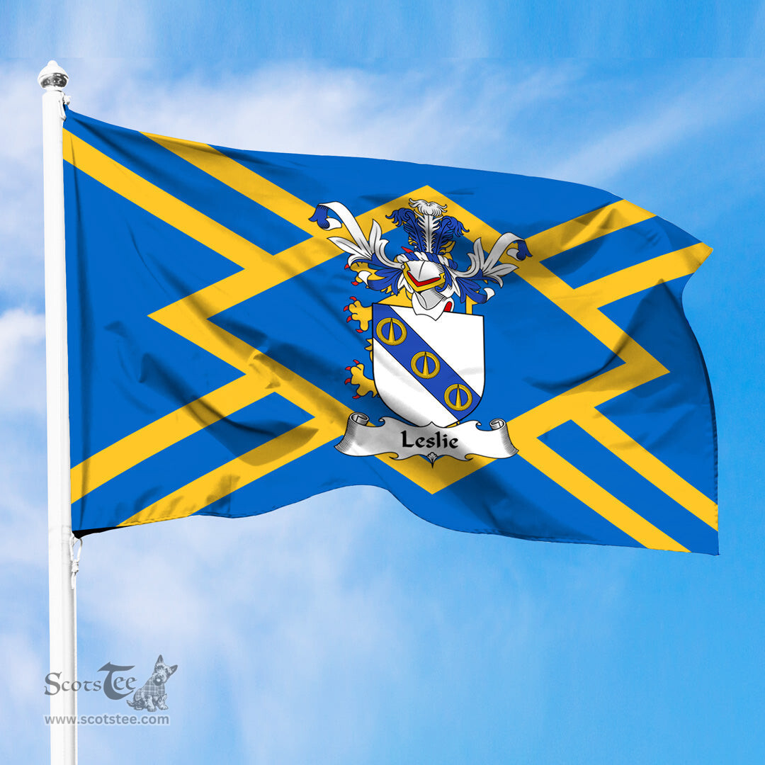 ScotsTee Shop Scottish Leslie Coat of Arms in Flag of East Lothian Scotland