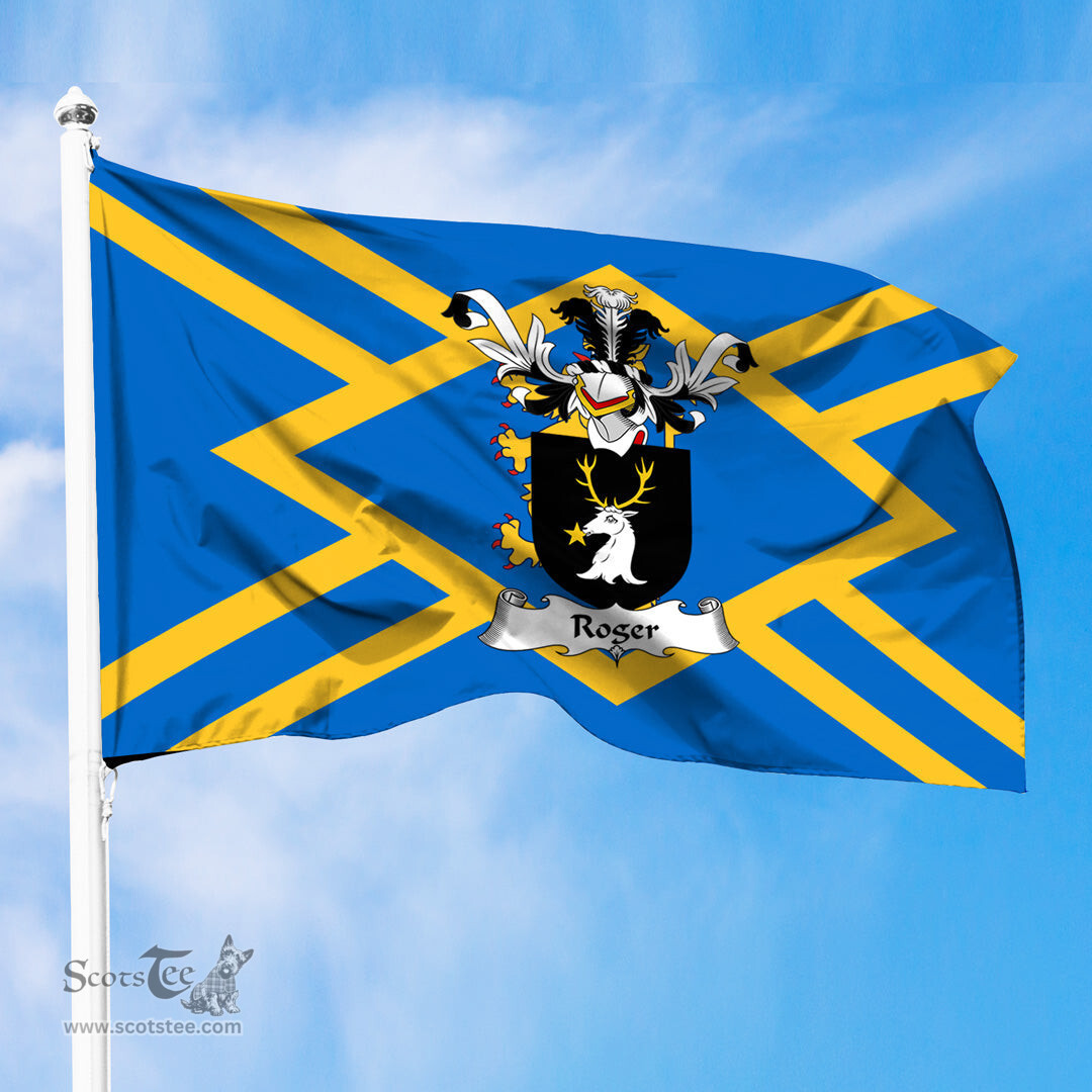ScotsTee Shop Scottish Roger or Rodger Coat of Arms in Flag of East Lothian Scotland