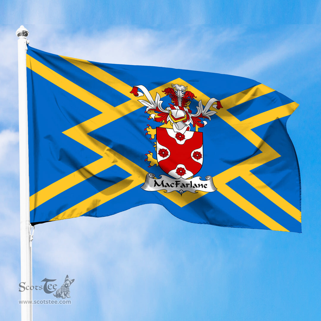 ScotsTee Shop Scottish MacFarlane Coat of Arms in Flag of East Lothian Scotland