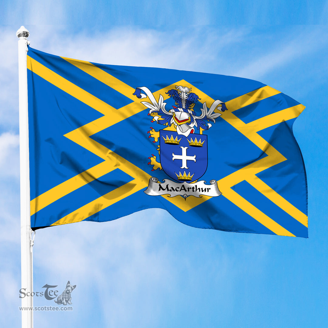 ScotsTee Shop Scottish MacArthur Coat of Arms in Flag of East Lothian Scotland