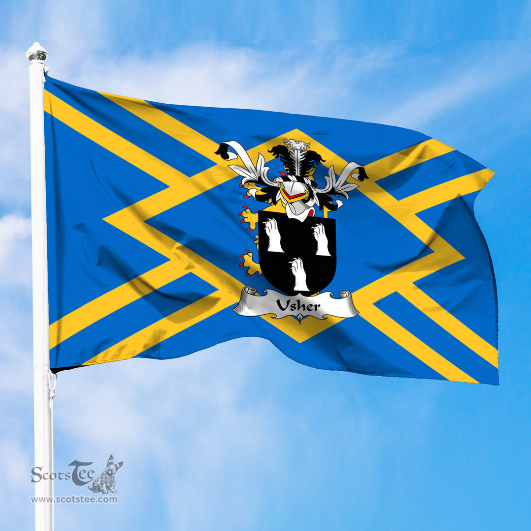 ScotsTee Shop Scottish Usher Coat of Arms in Flag of East Lothian Scotland