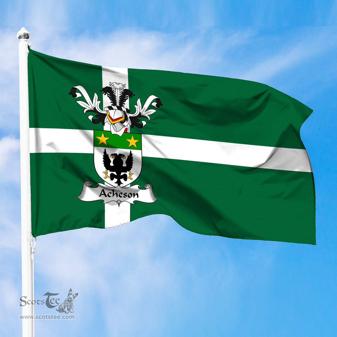 ScotsTee Shop Scottish Acheson Coat of Arms in Isle of Barra Flag