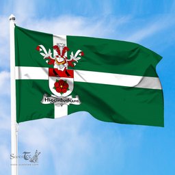 ScotsTee Shop Scottish Higginbotham Coat of Arms in Isle of Barra Flag