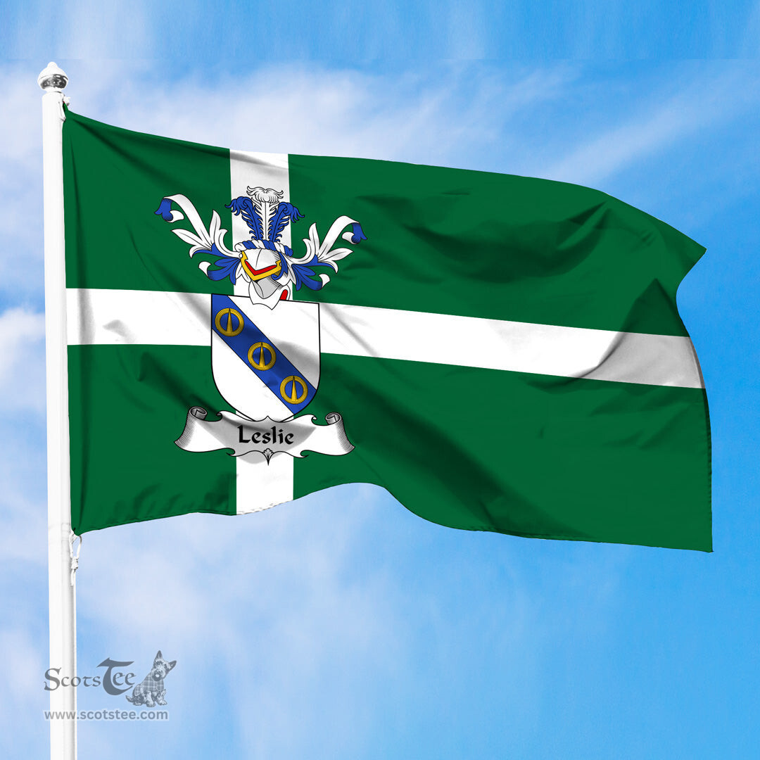ScotsTee Shop Scottish Leslie Coat of Arms in Isle of Barra Flag