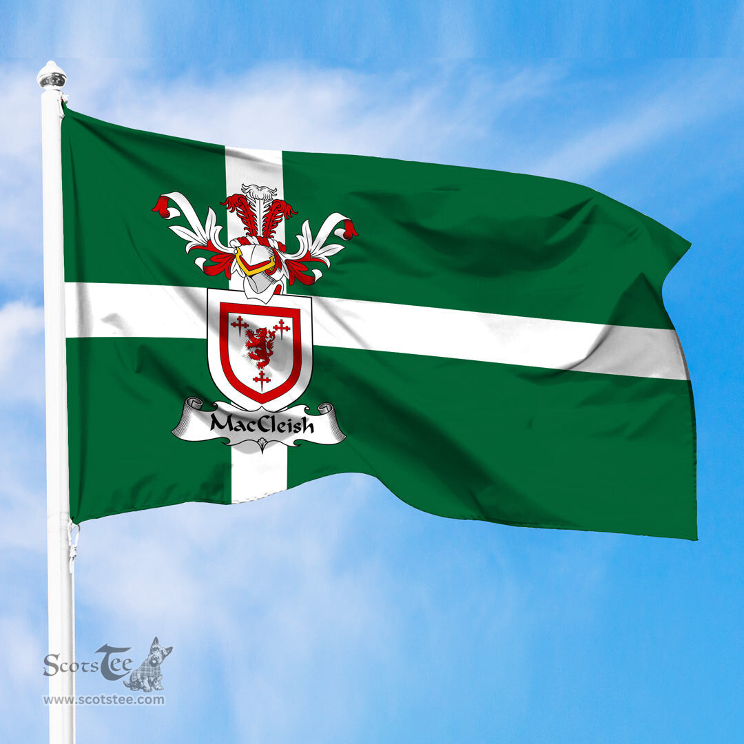 ScotsTee Shop Scottish MacCleish Coat of Arms in Isle of Barra Flag