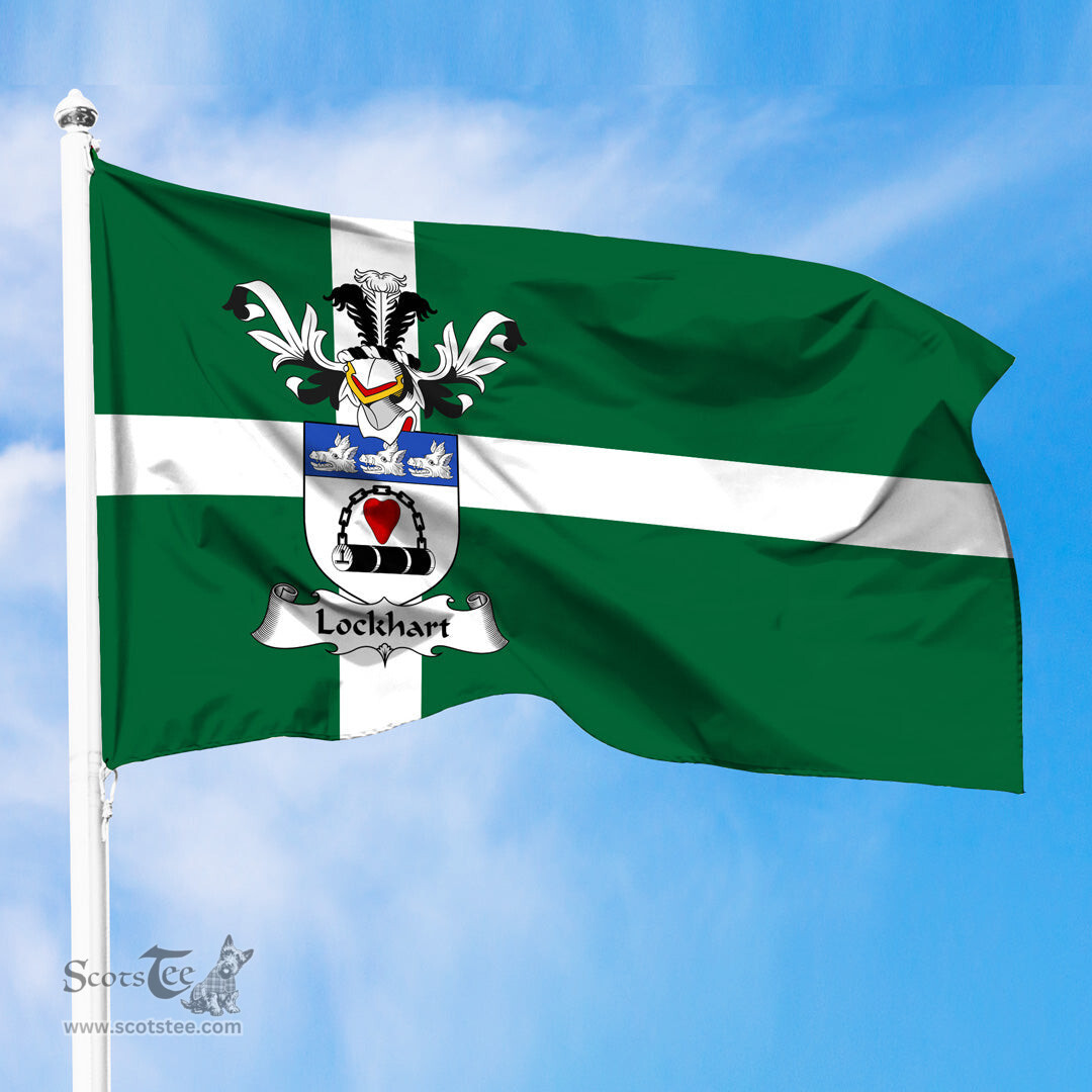 ScotsTee Shop Scottish Lockhart Coat of Arms in Isle of Barra Flag